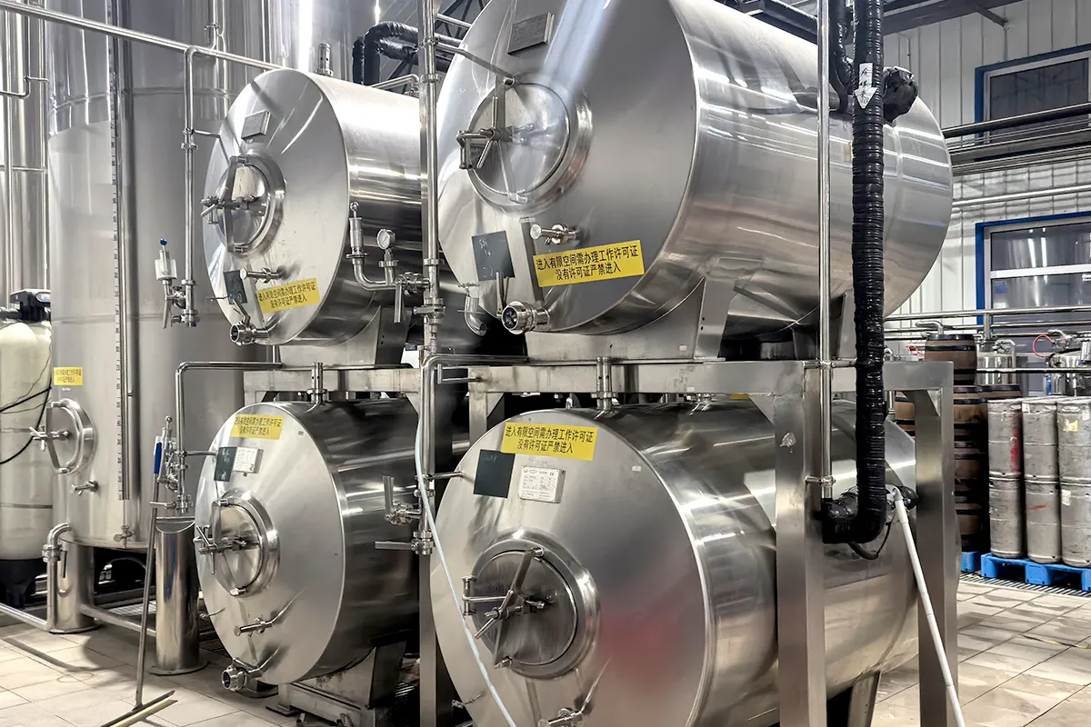 Industrial Horizontal Beer Lagering Vessels Full View